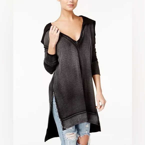 Free People Tops - NWT Free People Queen of Hearts Tunic Washed Out Hoodie Dress Black Size XS